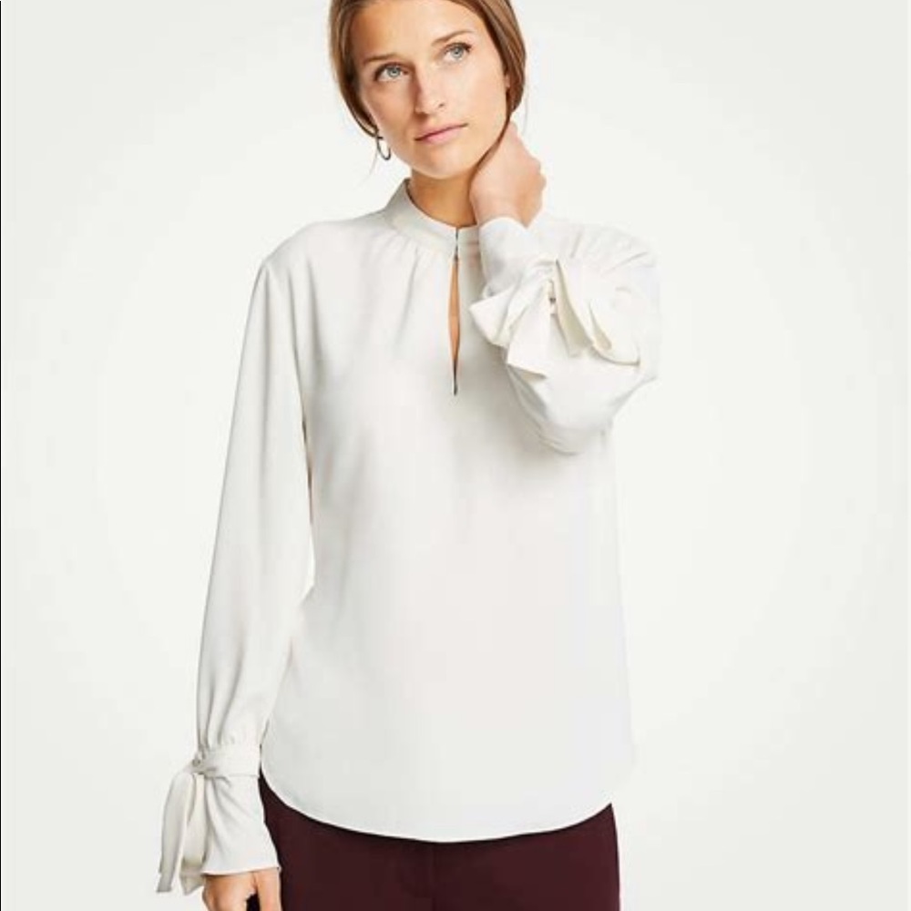 Ann Taylor Bow Cuff Blouse - M